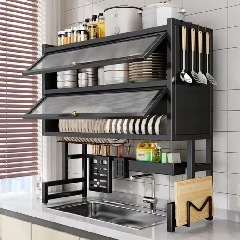 ORGANIZADOR Y ESCURRIDOR DE PLATOS DE 3 NIVELES CON DOBLE TAPA DE 85 CM