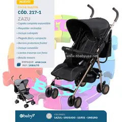 EBABY - COCHE BASTON RECINABLE ZAZU  EBABY - NEGRO