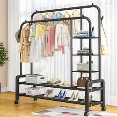 GENERICO - PERCHERO ORGANIZADOR 160 CM DOBLE BARRA CON ESTANTES LATERALES - BLANCO O NEGRO
