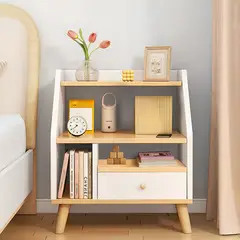 ROHE - Velador 2 Niveles Con Cajones, Color Blanco/Oak, 40x30x53 cm