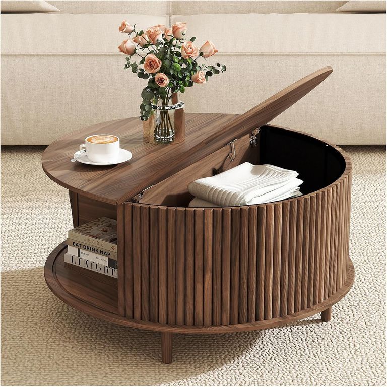Mesa de Centro de Sala Modernas Marrón 80x45cm Redonda MDF Living