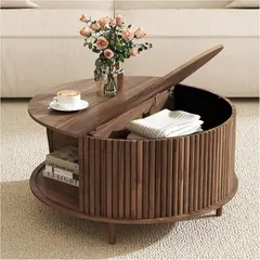 ELEMENT DESIGN - Mesa de Centro de Sala Modernas Marrón 80x45cm Redonda MDF Living