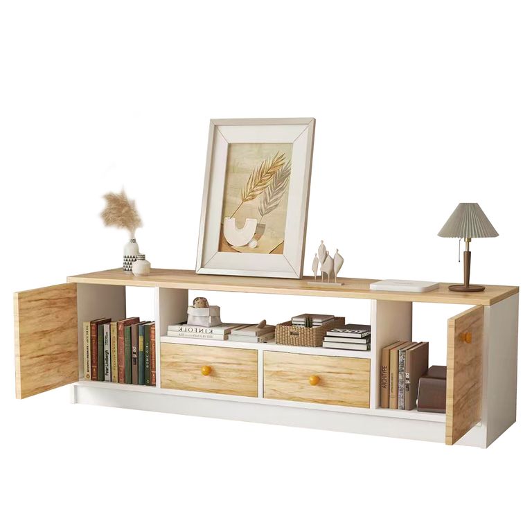 Mesa de TV Blanco Roble 140x40x30 cm MDF 4 cajones 55 Pulgadas