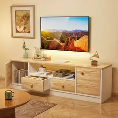 ROHE - Mesa de TV Blanco Roble 140x40x30 cm MDF 4 cajones 55 Pulgadas