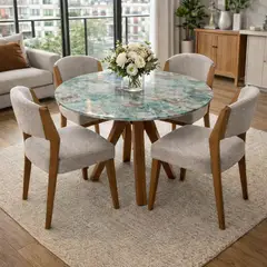 NOEL - Mesa de Comedor Circular de Mármol Esmeralda Redonda 90cm Noel Deco