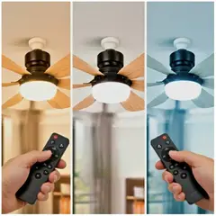 GENERICO - Lampara Ventilador de Techo Negro con Luz LED 3 Tonos 18w y Control Remoto