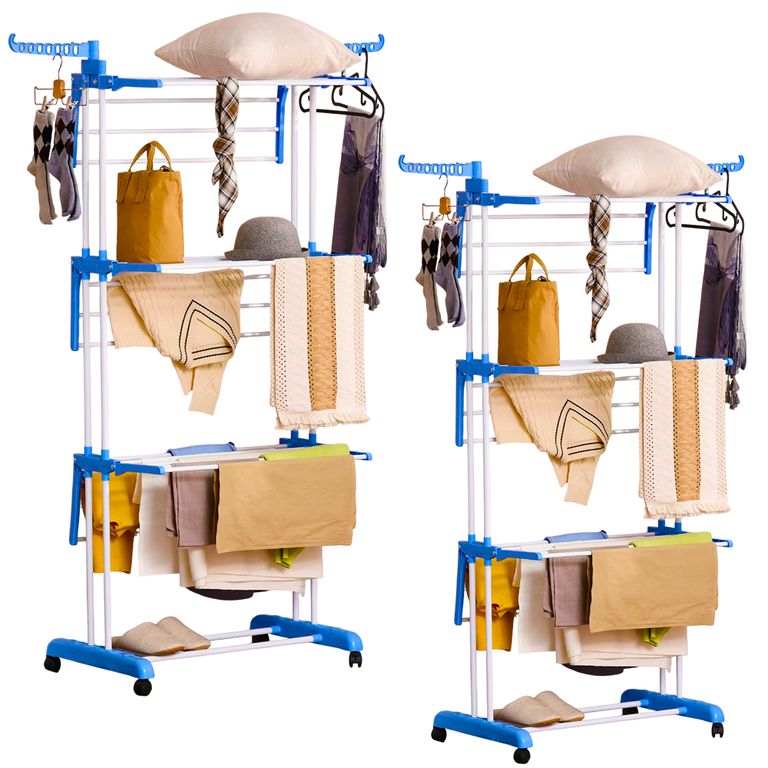 2 Tendederos de Ropa Plegable 4 Niveles con Ruedas Giratorias y Soporte 40kg