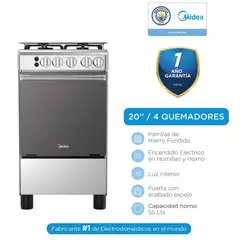 MIDEA - Cocina a Gas 4 Quemadores MGS20F0LJAGG Silver