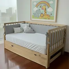 GENERICO - Protectores Laterales Parachoques de cama cuna Montessori 1.5 plazas- Diseño Plomo - 4 Piezas