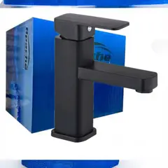 APACHE - Grifo Monomando 18cm alto Negro Mate para Lavabo u ovalin - Cuadrado con Aireador Anti-Salpicaduras