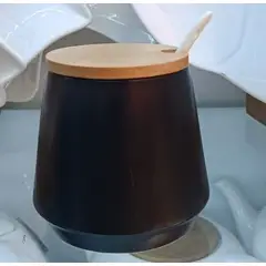 GENERICO - Azucarero Vintage en Ceramica Negra y Tapa Bambu