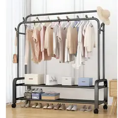 GENERICO - Estante Colgador Organizador Ropa Perchero 48kg Con Ruedas Negro