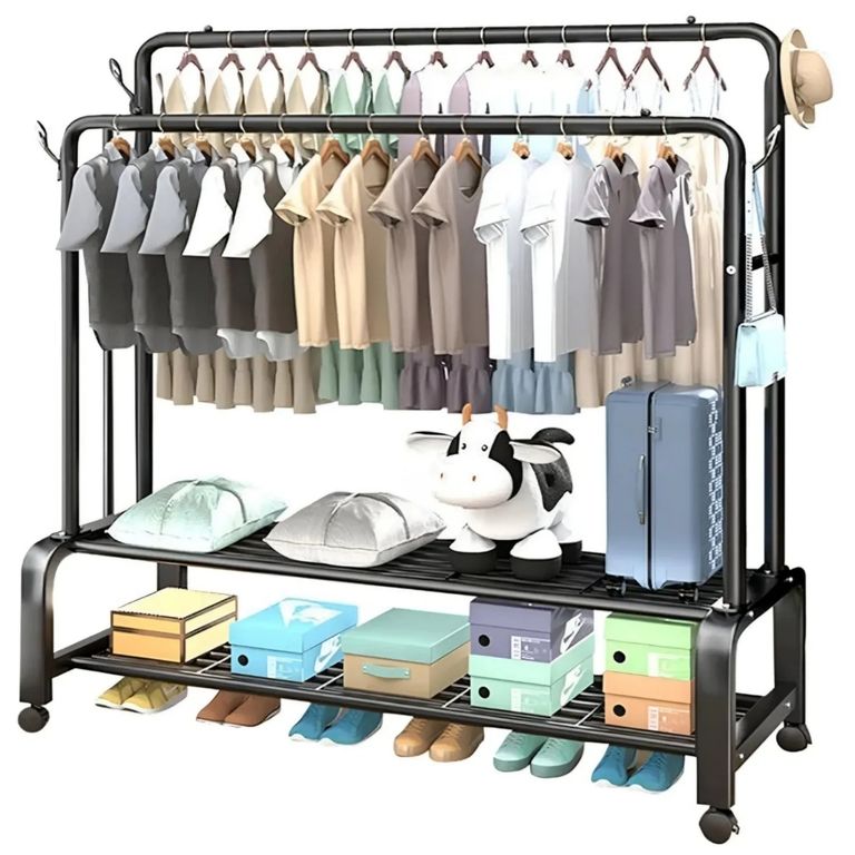 Estante Colgador Organizador Ropa Perchero Con Ruedas Negro 48kg
