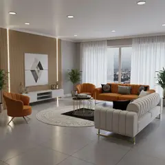 GENERICO - Juego de Sala Venecia 3-2 + 2 Butacas en Tela Antifluido con Patas de Acero Inoxidable