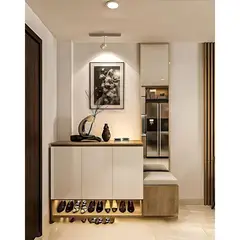 TU MESITA - Zapatera Recibidor Keyla con Espejo y Asiento Color Garden OakBlanco