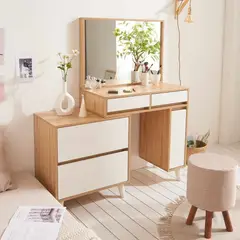TU MESITA - Tocador Galiard con Espejo y Asiento Color Roble BuraloBlanco TU MESITA
