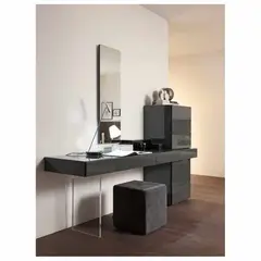 TU MESITA - Tocador Moderno en High Gloss Future con Espejo y Asiento Puff Color Negro