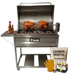 THE GRILL SHOP - Parrilla Grande Con Tapa Full Acero Inoxidable con motor