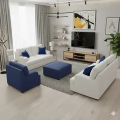 AMBIHOME - Juego de sala Mara Ambienta Home 3-2 1 + banqueta de regalo Ivory y Azul