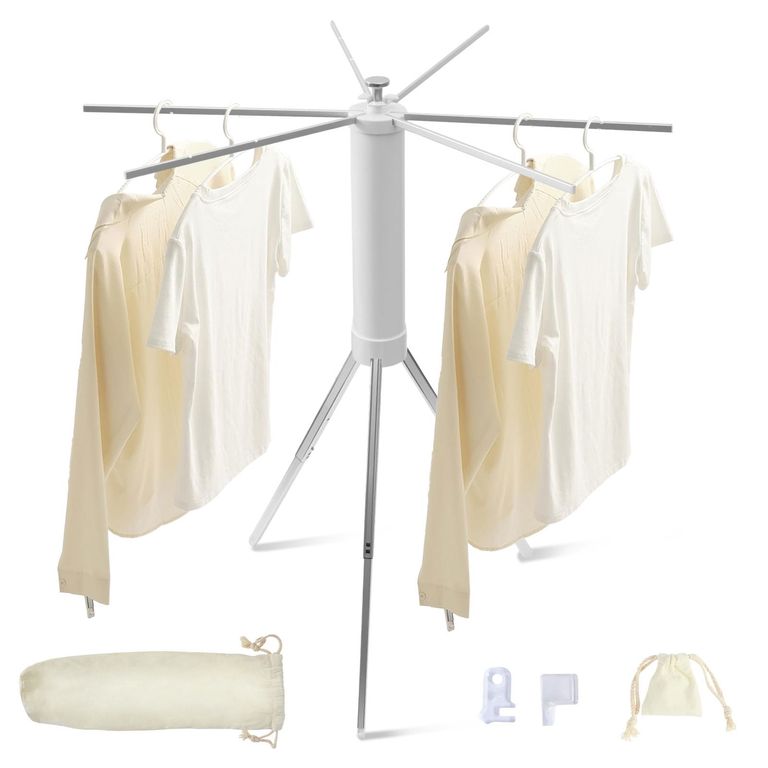 Perchero Plegable Con 16 Barras Extensibles. Blanco