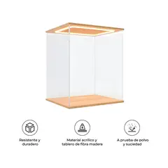 S&T - Exhibidor Acrílico M0-15 con Luz LED y Base de Madera 10x15