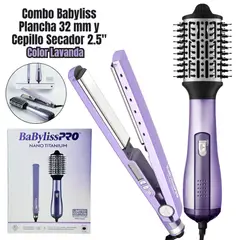 Babyliss Pro - Combo Babyliss Pro Plancha Babyliss Ionica 1 1/4'+ Cepillo Hot Air Styling- LAVANDA