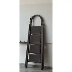 GENERICO - Escalera 4 Escalones Plegable Negro Seguridad Antideslizante Reforzado Metal Compacto Hogar Oficina