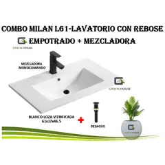GREEN HOUSE - LAVATORIO CON REBOSE VITRIFICADO EMPOTRADO - BLANCO