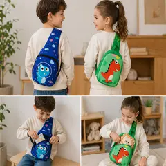 GENERICO - Morral de Dibujos  con 2 espacios / pack 2 unidades (canguro, leon y dino)