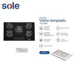 SOLE - SOLCO069 - Cocina Empotrable A Gas 5 Hornillas Vidrio Templado Sole