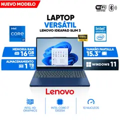 LENOVO - Laptop IDEAPAD SLIM 3, Core i7 13620H, 16GB DDR5, 1TB SSD, 15.3 WUXGA IPS