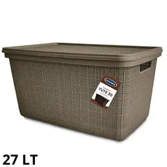 GENERICO - Canasta Plastico Tipo Yute Nº 30 con Tapa Color Beige - Prolimso