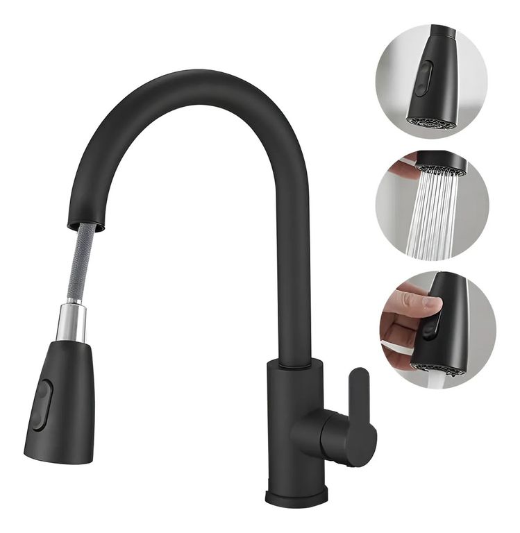 Llave Monomando Lavaplatos Extraíble Negra Flexible Negro