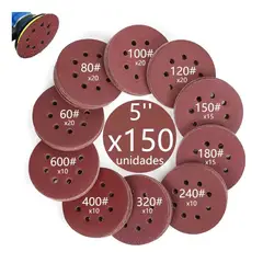 EVERSO - 150 Disco De Lijas Con Velcro 8 Agujeros 5'' 125mm P60-600