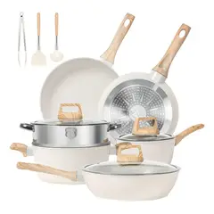 EVERSO - 12 Piezas Bateria De Cocina Juego De Sartenes Antiadherentes BLANCO