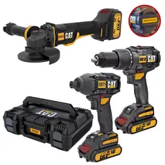 CAT - MEGACOMBO TALADRO PERCUTOR ATORNILLADOR DE IMPACTO AMOLADORA BRUSHLES 18V CAT