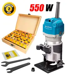 DONGCHENG - Ruteadora Fresadora Tupi de Mano 1/4″ DMP04-6B 550W Base Inclinada + 12 Fresas