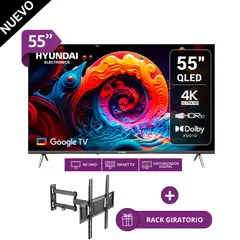 HYUNDAI - TELEVISOR SMART TV HYUNDAI QLED 55 HYLED5529QG - GOOGLE TV + RACK GIRATORIO
