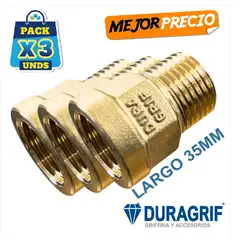 DURAGRIF - Pack de Acoples Corto Bronce Pesado 1/2" Para Instalación Sanitaria - 3 Piezas -