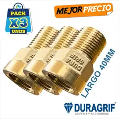 DURAGRIF - Pack de Acoples Largo Bronce Pesado 1/2" Para Instalación Sanitaria - 3 Piezas -