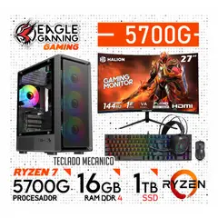 AMD - COMPUTADORA COMPLETA RYZEN 7 5700G RAM 16GB SSD 1TB MONITOR 27" CURVO 144HZ  KIT TECLADO MECANICO