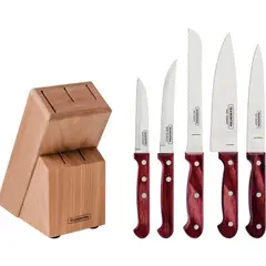 TRAMONTINA - Juego de Cuchillos Polywood Rojo con Soporte de Madera 6 Piezas
