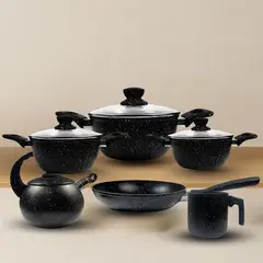 ALEMANGRUNF - Juego de Olla Granito Volcánico Antiadherente y Liviana por 10 Pzs Negro