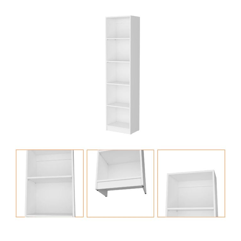 Librero Estante 5 Repisas Melamina Fm-018B Blanco