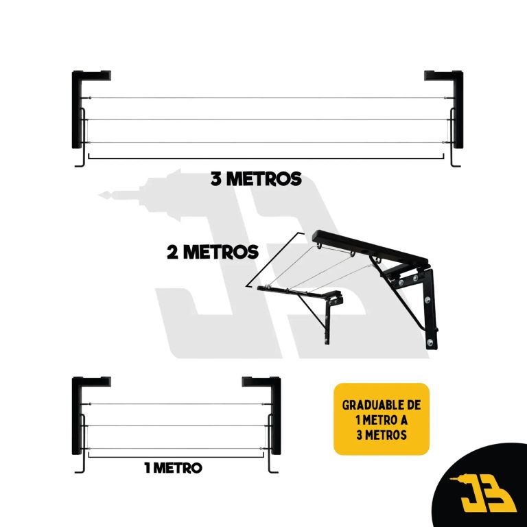 Tendedero de ropa plegable 3 filas extensible hasta 3M ultra resistente