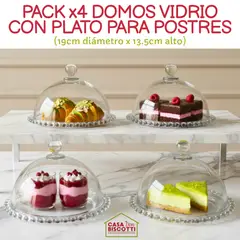 GENERICO - Cúpula de Vidrio Grueso y Plato con Borde Perlas 19x13cm PACK x4
