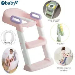 EBABY - Escalera de Baño para Bebes con Reposabrazos Rosado