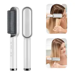 GENERICO - Cepillo Alisador Laceador Peine Secador de Cabello Eléctrico 2 en 1 - 200°C - Rojo - M