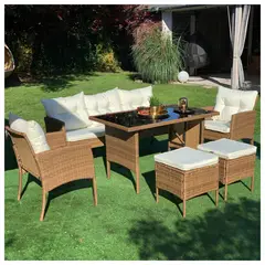 NOVAHUS - Juego De Comedor Terraza 7 Personas Toscana Café