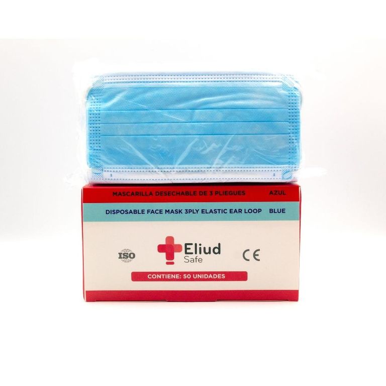 Mascarilla Descartable 3PLY - Cajón de 40 Cajas con 50 Unidades C/U - Celeste